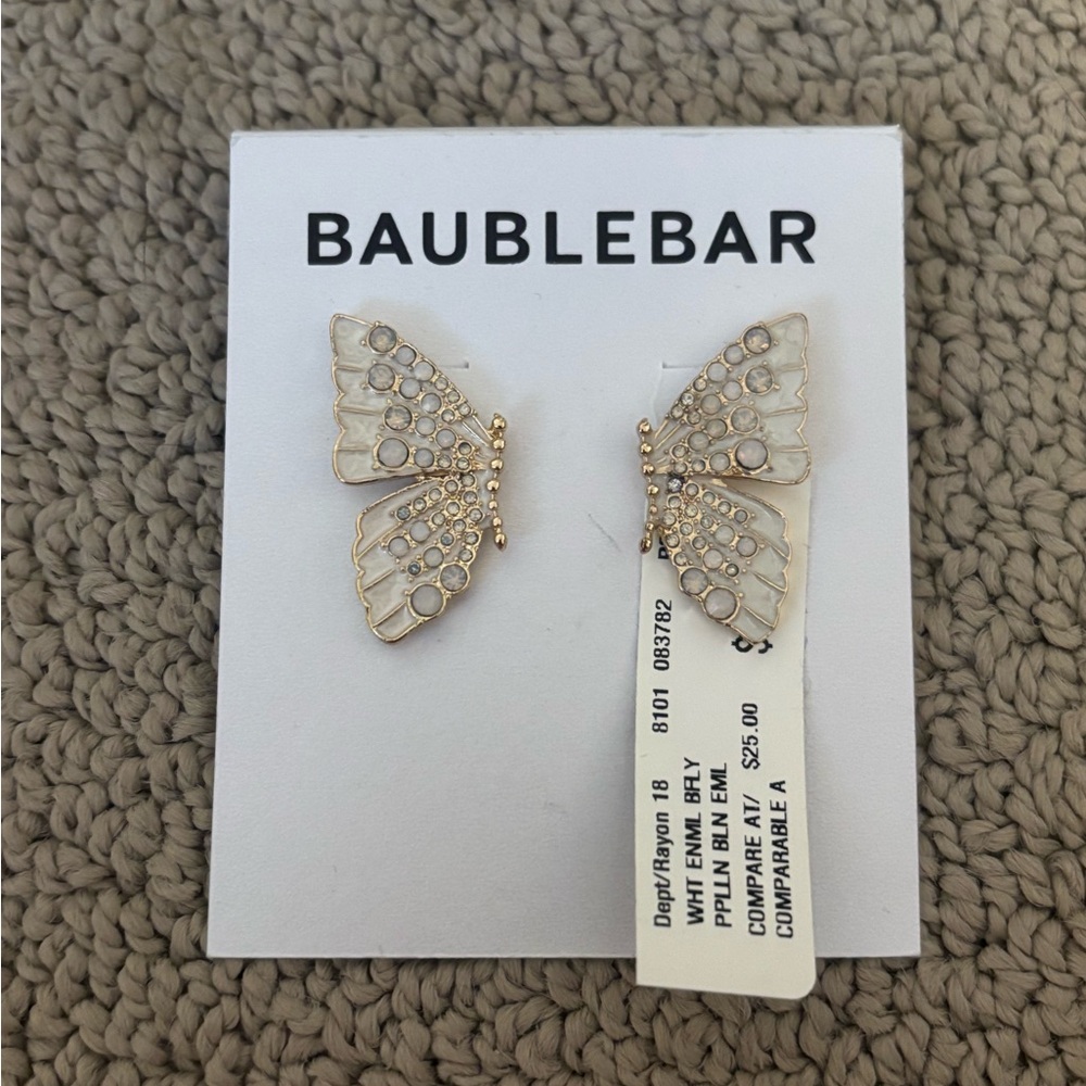 BaubleBar Gold and White Butterfly Earrings
